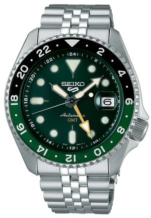 Seiko 5 Sports SKX GMT Automatic Green Dial Silver Steel Strap Watch For Men - SSK035K1