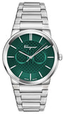 Salvatore Ferragamo Sapphire Bracelet Green Dial Silver Steel Strap Watch For Men - SFHP01224