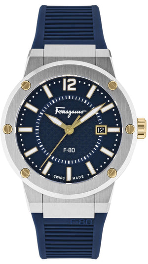 Salvatore Ferragamo F-80 Blue Dial Blue Rubber Strap Watch For Men - SFHY01122