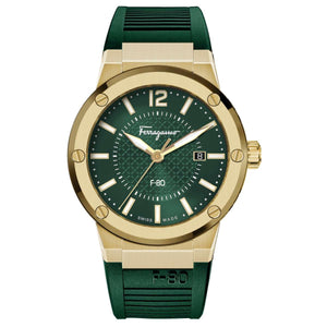 Buy Shop Salvatore Ferragamo F-80 Classic Green Dial Green Rubber Strap Watch for Men - SFHY02022 USA Online