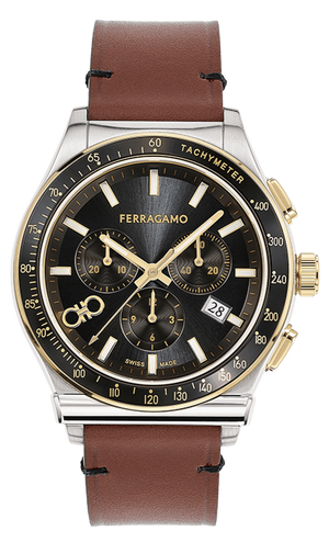 Salvatore Ferragamo 1927 Chrono Analog Black Dial Brown Leather Strap Watch for Men - SFKZ00323