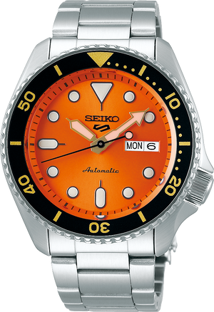 Seiko 5 Sports Automatic Orange Dial Silver Steel Strap Watch For Men - SRPD59K1