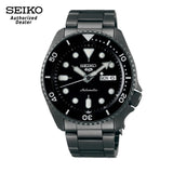 Seiko 5 Sports Automatic Black Dial Black Steel Strap Watch For Men - SRPD65K1