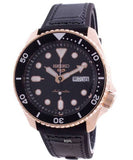 Seiko 5 Sport SKX Automatic Black Dial Black Leather Strap Watch For Men - SRPD76K1