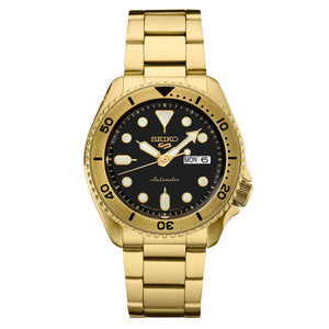 Buy Shop Seiko 5 Sports Automatic Black Dial Gold Steel Strap Watch For Men - SRPK18 USA Online