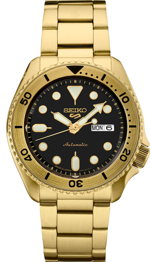 Buy Shop Seiko 5 Sports Automatic Black Dial Gold Steel Strap Watch For Men - SRPK18 USA Online