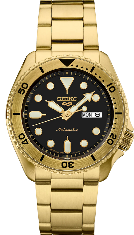 Buy Shop Seiko 5 Sports Automatic Black Dial Gold Steel Strap Watch For Men - SRPK18 USA Online