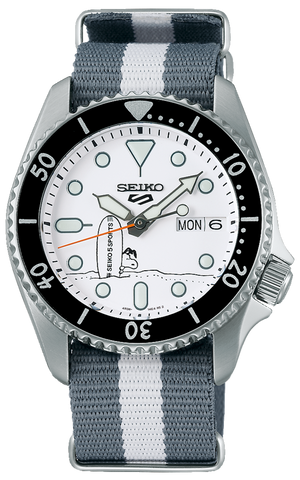 Buy Shop Seiko 5 Sports x Peanuts Surfboard Snoopy Limited Edition White Dial Two Tone NATO Strap Watch For Men - SRPK25K1 USA Online