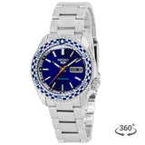 Seiko 5 Sports Petrol Blue Checker Flag Special Edition Blue Dial Silver Steel Strap Watch For Men - SRPK65K1