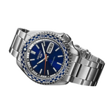 Seiko 5 Sports Petrol Blue Checker Flag Special Edition Blue Dial Silver Steel Strap Watch For Men - SRPK65K1