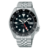 Seiko 5 Sports Automatic GMT Black Dial Silver Steel Strap Watch For Men - SSK001K1