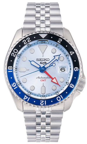 Seiko 5 Sports Automatic GMT SKX Sports Style Asia Exclusive Limited Edition Ice Blue Dial Silver Steel Strap Watch For Men - SSK029K1