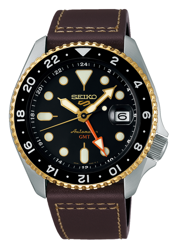 Buy Shop Seiko 5 Sports SKX GMT Automatic Mocha Black Dial Brown Leather Strap Watch For Men - SSK036K1 USA Online