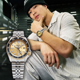 Buy Shop Seiko 5 Sports GMT Automatic 70th Anniversary Taiwan Limited Edition Gold Dial Silver Steel Strap Watch For Men - SSK044K1 USA Online