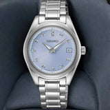 Seiko Diamond Blue Dial Silver Steel Strap Watch for Women - SUR581P1