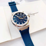 Salvatore Ferragamo F-80 Blue Dial Blue Rubber Strap Watch For Men - SFHY01122