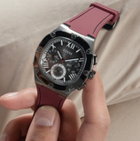 Buy Shop Guess Headline Multifunction Grey Dial Burgundy Silicone Strap Watch For Men - GW0571G4 USA Online