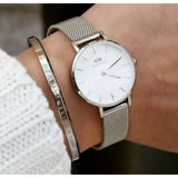 Buy Shop Daniel Wellington Petite Sterling White Dial Silver Mesh Bracelet Watch For Women - DW00100164 USA Online