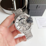 Diesel Mega Chief Chronograph Silver Dial Silver Steel Strap Watch For Men - DZ4501