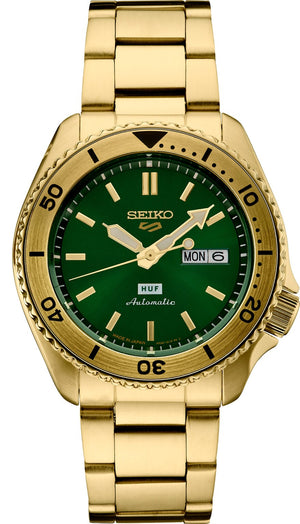 Buy Shop Seiko 5 Sports HUF Limited Edition Green Dial Gold Steel Strap Watch For Men - SRPJ20 USA Online