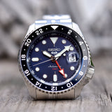 Seiko 5 Sports GMT SKX Automatic Blueberry Dial Silver Steel Strap Watch For Men - SSK003K1