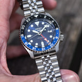 Seiko 5 Sports GMT SKX Automatic Blueberry Dial Silver Steel Strap Watch For Men - SSK003K1