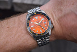 Seiko 5 Sports GMT Automatic Orange Dial Silver Steel Strap Watch For Men - SSK005K1