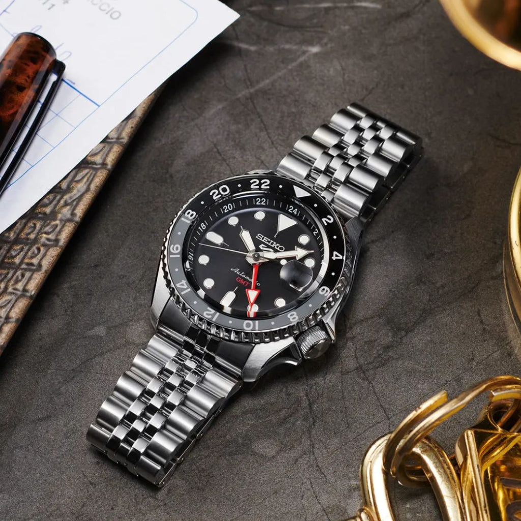 Buy Shop Seiko 5 Sports Automatic GMT Black Dial Silver Steel Strap Watch For Men - SSK001K1 USA Online