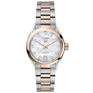 Buy Shop Tag Heuer Carrera Date Automatic Mother of Pearl Dial Two Tone Steel Strap Watch for Women - WBN2450.BD0569 USA Online