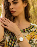 Buy Shop Michael Kors Three Hand Silver Dial Gold Steel Strap Watch for Women - MK1051 USA Online