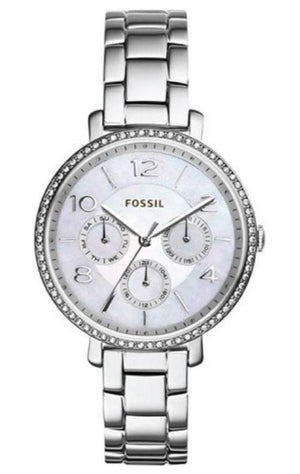Buy Shop Fossil Jacqueline Multi-Function Mother of Pearl Dial Silver Steel Strap Watch for Women - ES3755 USA Online