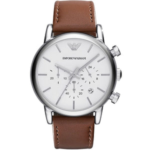 Buy Shop Emporio Armani Luigi Chronograph Silver Dial Brown Leather Strap Watch for Men - AR1846 USA Online