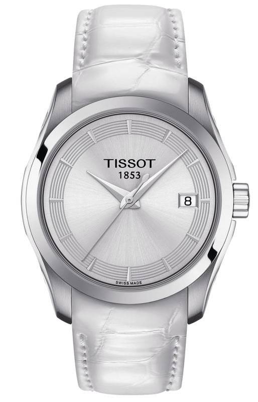 Buy Shop Tissot Couturier Lady Silver Dial White Leather Strap Watch For Women - T035.210.16.011.00 USA Online