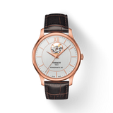 Buy Shop Tissot Tradition Powermatic 80 Open Heart Silver Dial Brown Leather Strap Watch For Men - T063.907.36.038.00 USA Online