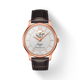 Buy Shop Tissot Tradition Powermatic 80 Open Heart Silver Dial Brown Leather Strap Watch For Men - T063.907.36.038.00 USA Online