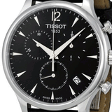 Buy Shop Tissot Tradition Chronograph Black Dial Black Leather Strap Watch For Men - T0636171605700 USA Online