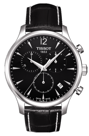 Buy Shop Tissot Tradition Chronograph Black Dial Black Leather Strap Watch For Men - T0636171605700 USA Online