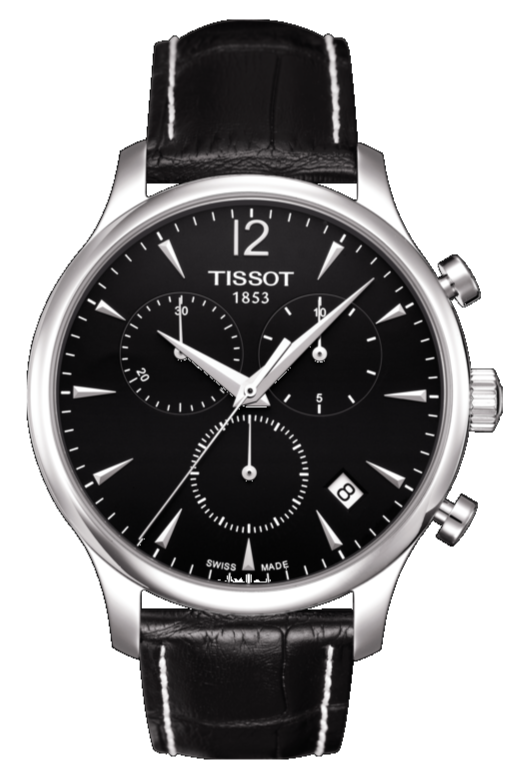 Buy Shop Tissot Tradition Chronograph Black Dial Black Leather Strap Watch For Men - T0636171605700 USA Online