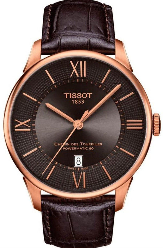 Buy Shop Tissot Chemin des Tourelles Powermatic 80 Brown Dial Brown Leather Strap Watch for Men - T099.407.36.448.00 USA Online