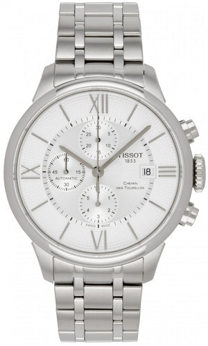 Buy Shop Tissot Chemin des Tourelles Automatic Chronograph White Dial Silver Steel Strap Watch for Men - T099.427.11.038.00 USA Online