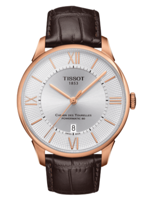 Buy Shop Tissot Chemin Des Tourelles Powermatic 80 Silver Dial Brown Leather Strap Watch For Men - T099.407.36.038.00 USA Online
