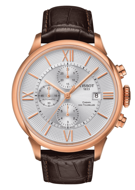 Buy Shop Tissot Des Tourelles Chronograph Silver Dial Brown Leather Strap Watch For Men - T099.427.36.038.00 USA Online