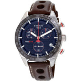 Tissot PRS 516 Chronograph Blue Dial Brown Leather Strap Watch For Men - T100.417.16.041.00