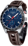 Tissot PRS 516 Chronograph Blue Dial Brown Leather Strap Watch For Men - T100.417.16.041.00