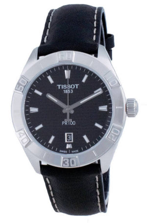 Buy Shop Tissot PR 100 Sport Quartz Black Dial Black Leather Strap Watch For Men - T101.610.16.051.00 USA Online