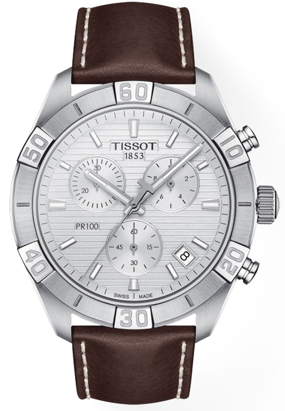 Buy Shop Tissot PR 100 Sport Quartz Chronograph Silver Dial Brown Leather Strap Watch For Men - T101.617.16.031.00 USA Online
