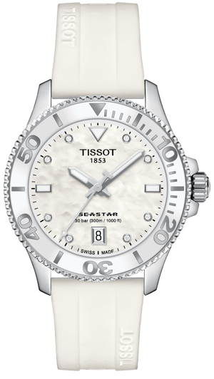 Tissot Seastar 1000 Mother of Pearl White Dial White Rubber Strap Watch for Women - T120.210.17.116.00