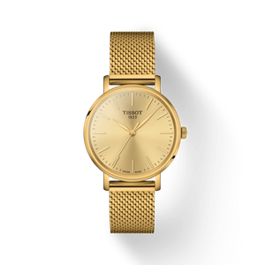 Buy Shop Tissot Everytime Lady Gold Dial Gold Mesh Bracelet Watch for Women - T143.210.33.021.00 USA Online