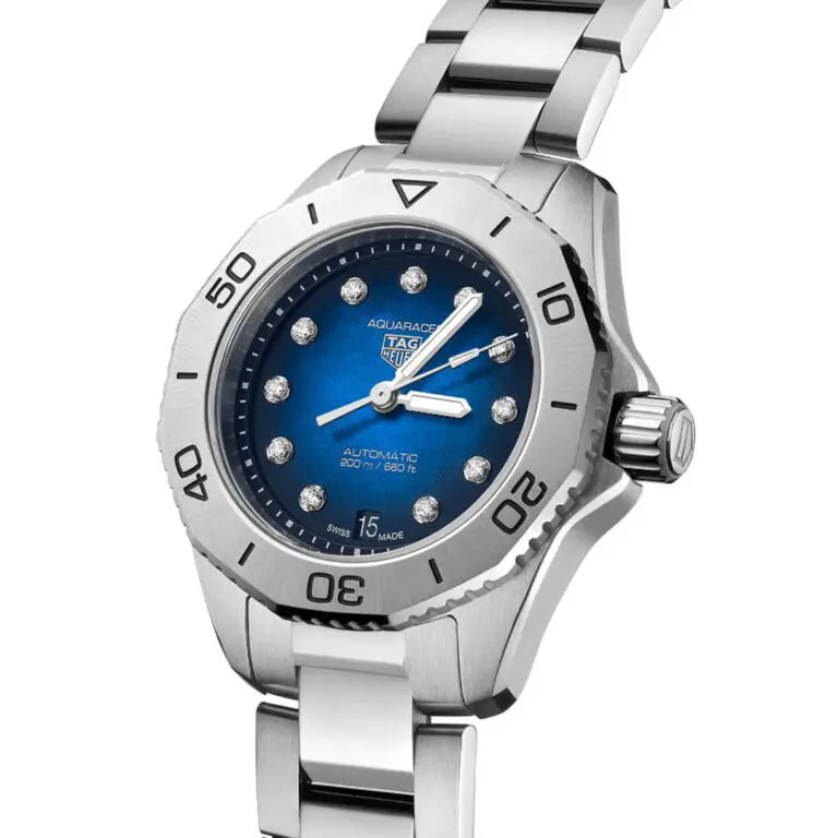 Buy Shop Tag Heuer Aquaracer Professional 200 Automatic Diamond Blue Dial Silver Steel Strap Watch for Women - WBP2411.BA0622 USA Online