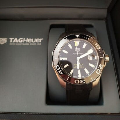 Buy Shop Tag Heuer Aquaracer Calibre 5 Automatic Black Dial Black Rubber Strap Watch for Men - WAY201A.FT6142 USA Online